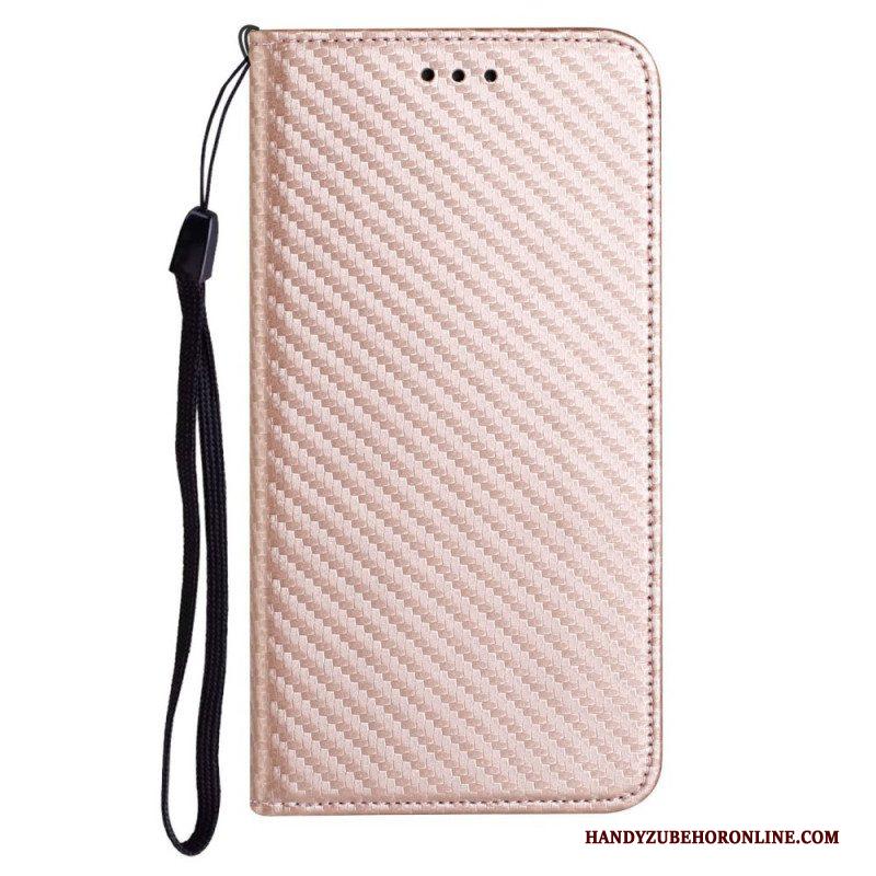 Bescherming Hoesje voor Samsung Galaxy M12 / A12 Met Ketting Folio-hoesje Band Van Koolstofvezel