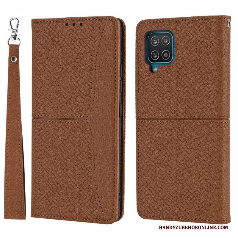 Bescherming Hoesje voor Samsung Galaxy M12 / A12 Met Ketting Folio-hoesje Geweven Leren Stijl Met Bandjes