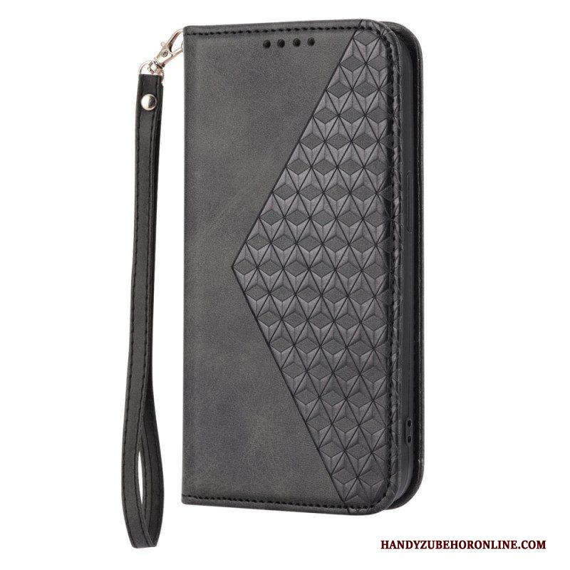 Bescherming Hoesje voor Samsung Galaxy S23 5G Met Ketting Folio-hoesje Strappy-patroon In 3d