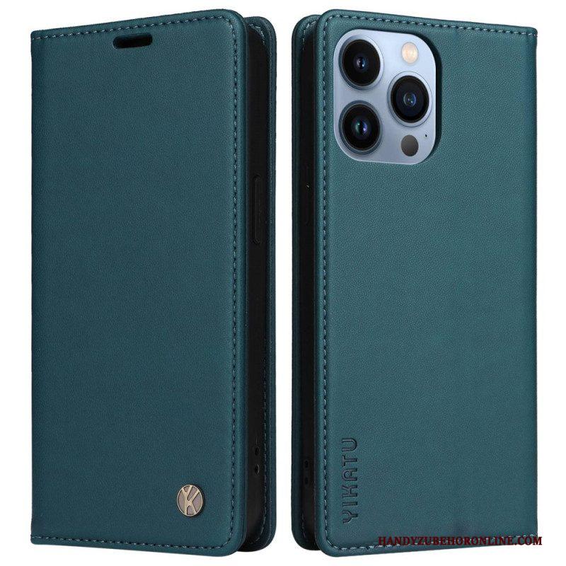 Bescherming Hoesje voor iPhone 13 Pro Folio-hoesje Klinknagel In Leerstijl Yikatu