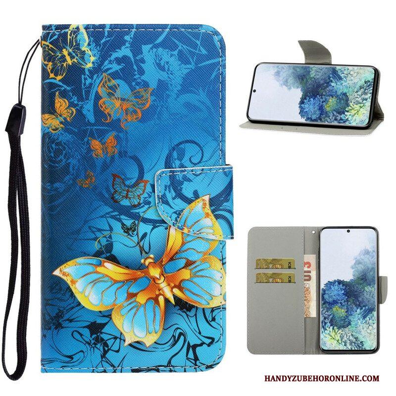 Flip Case voor Samsung Galaxy S21 5G Met Ketting Vlinderbandvariaties