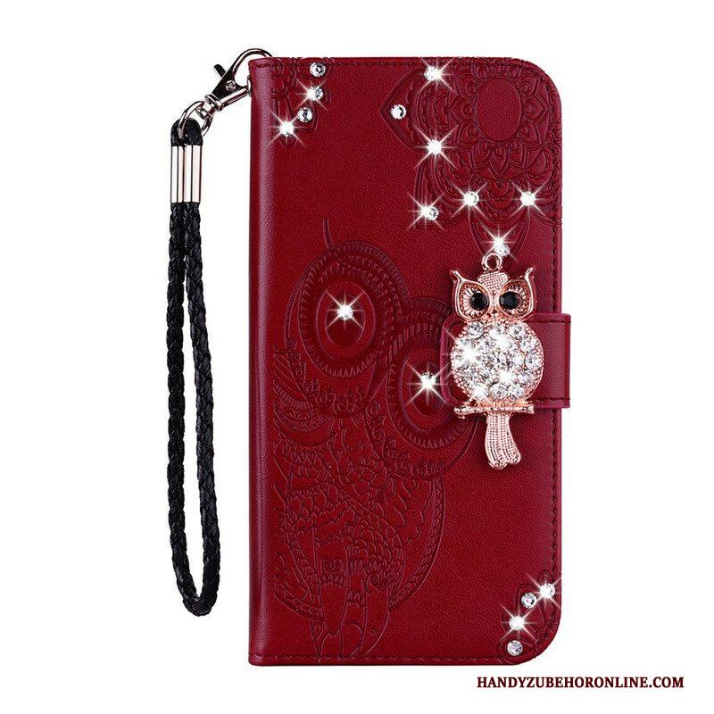 Flip Case voor Samsung Galaxy S21 FE Uil Mandala En Charme