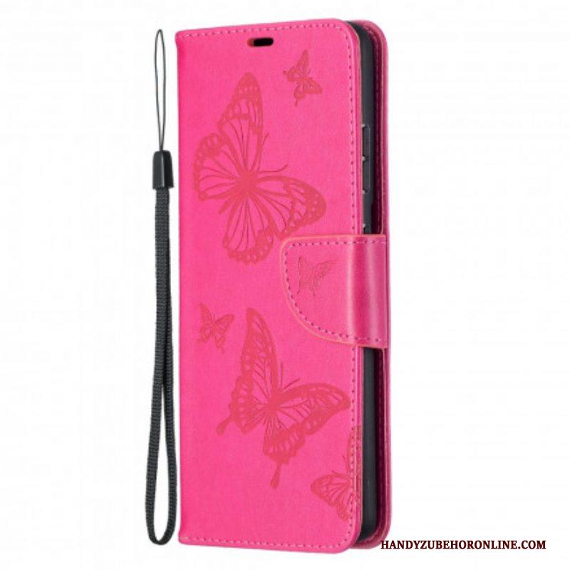 Flip Case voor Samsung Galaxy S21 Ultra 5G Vlinders Tijdens De Vlucht Met Lanyard