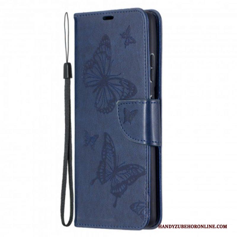 Flip Case voor Samsung Galaxy S21 Ultra 5G Vlinders Tijdens De Vlucht Met Lanyard