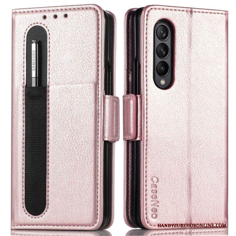 Flip Case voor Samsung Galaxy Z Fold 4 Caseneo Litchi-penhouder Van Imitatieleer