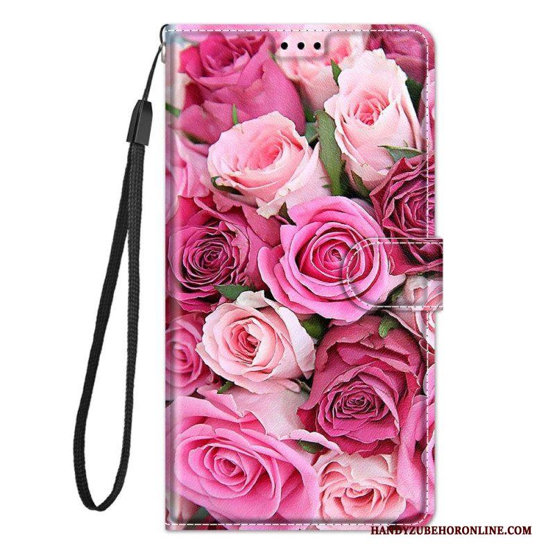 Flip Case voor Xiaomi 12 / 12X Met Ketting Strakke Bloemen