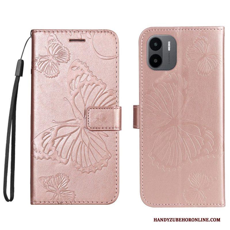 Flip Case voor Xiaomi Redmi A1 Met Ketting Gigantische Riemvlinders