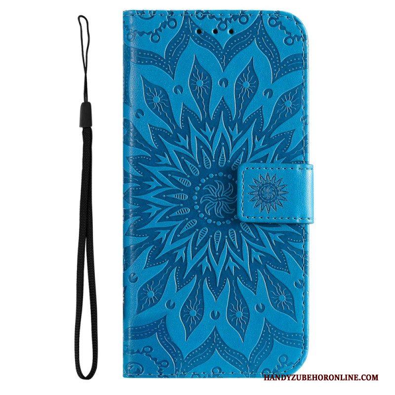 Folio-hoesje voor Samsung Galaxy A14 / A14 5G Mandala Zon Met Lanyard