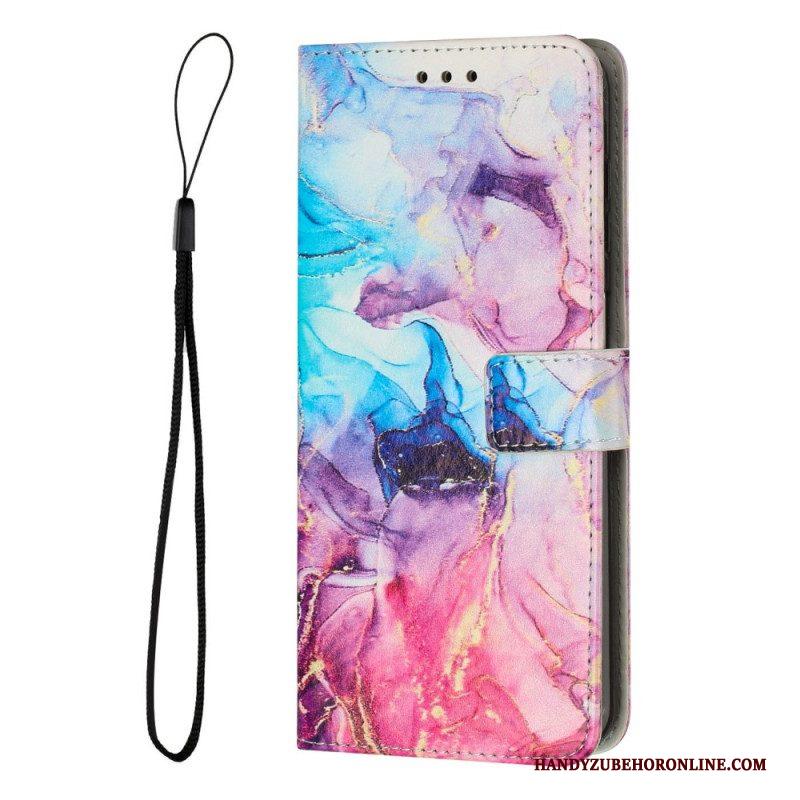 Folio-hoesje voor Samsung Galaxy A14 / A14 5G Met Ketting Marmer Strippen