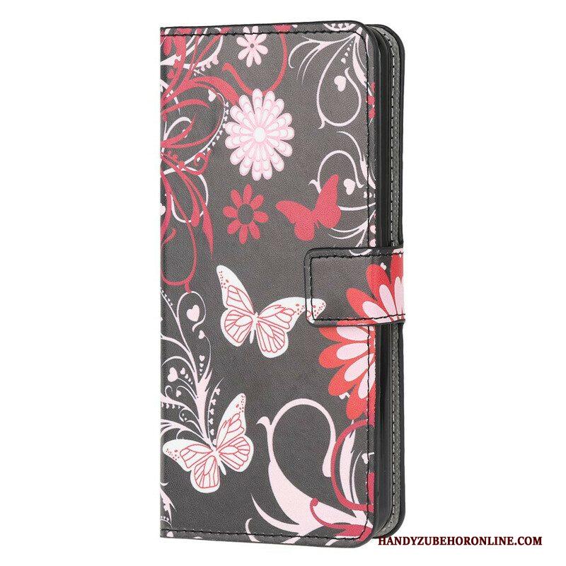 Folio-hoesje voor Samsung Galaxy A52 4G / A52 5G / A52s 5G Vlinders En Bloemen