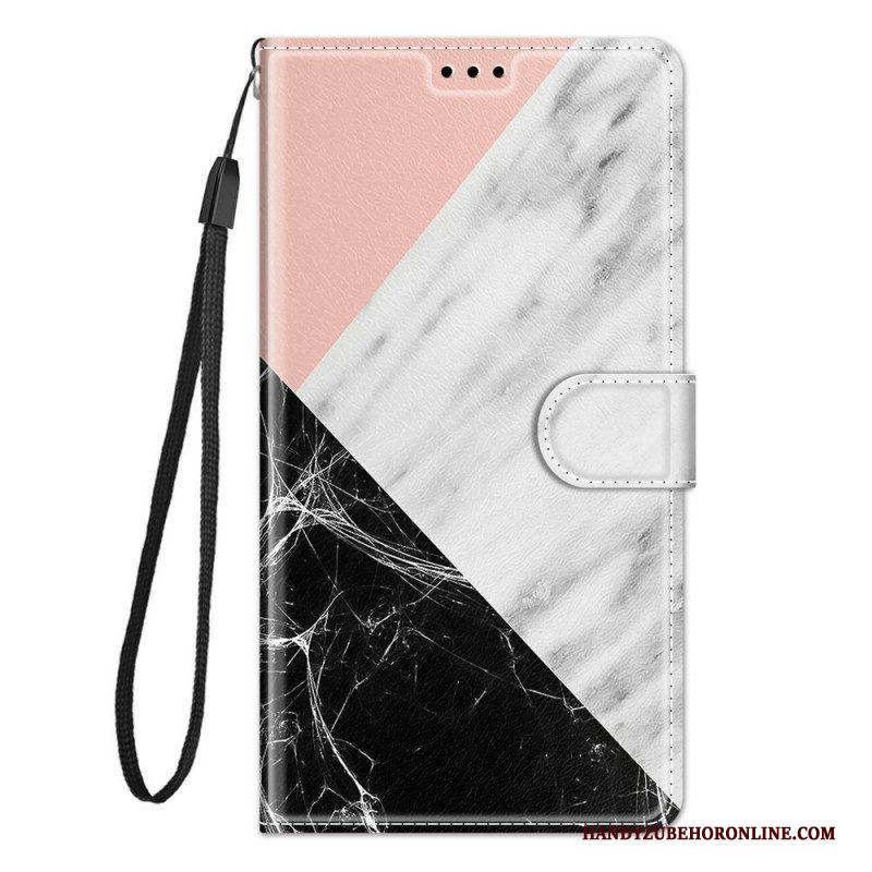 Folio-hoesje voor Samsung Galaxy M23 5G Marmer En Lanyard