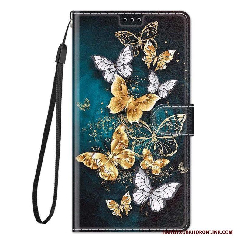 Folio-hoesje voor Samsung Galaxy M23 5G Met Ketting Riem Vlinders Waaier