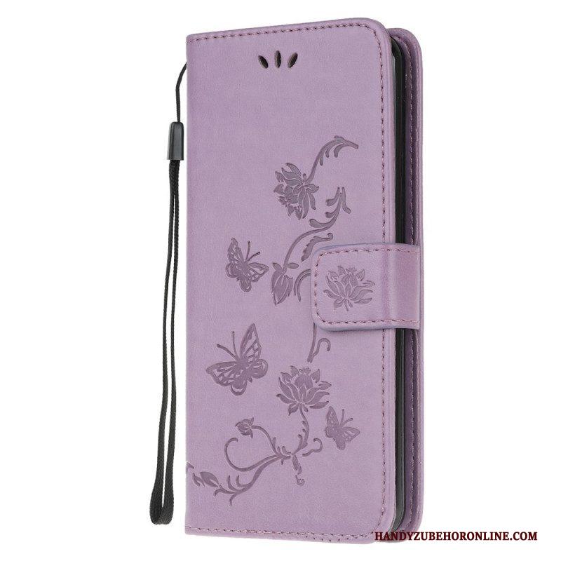 Folio-hoesje voor Samsung Galaxy M32 Met Ketting Riem Bloemen