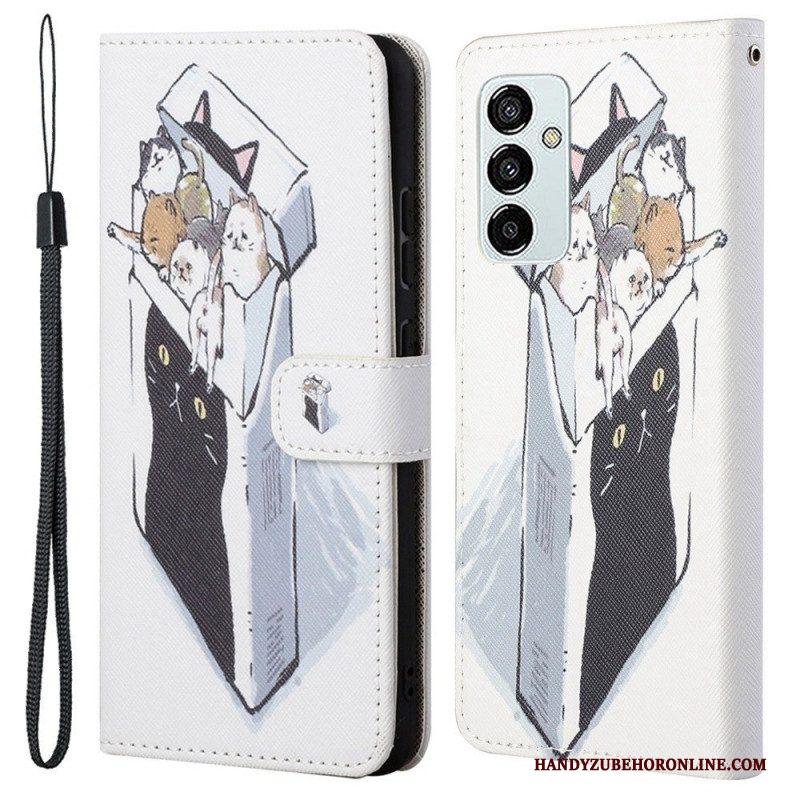 Folio-hoesje voor Samsung Galaxy M53 5G Met Ketting String Katten