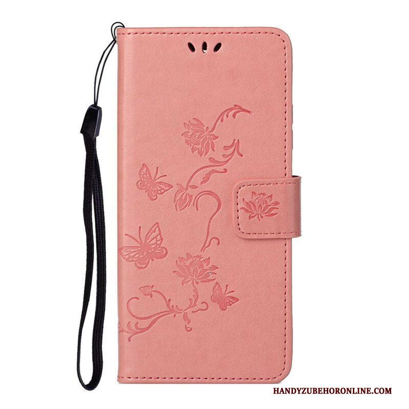 Folio-hoesje voor Samsung Galaxy S21 5G Met Ketting String Vlinders En Bloemen