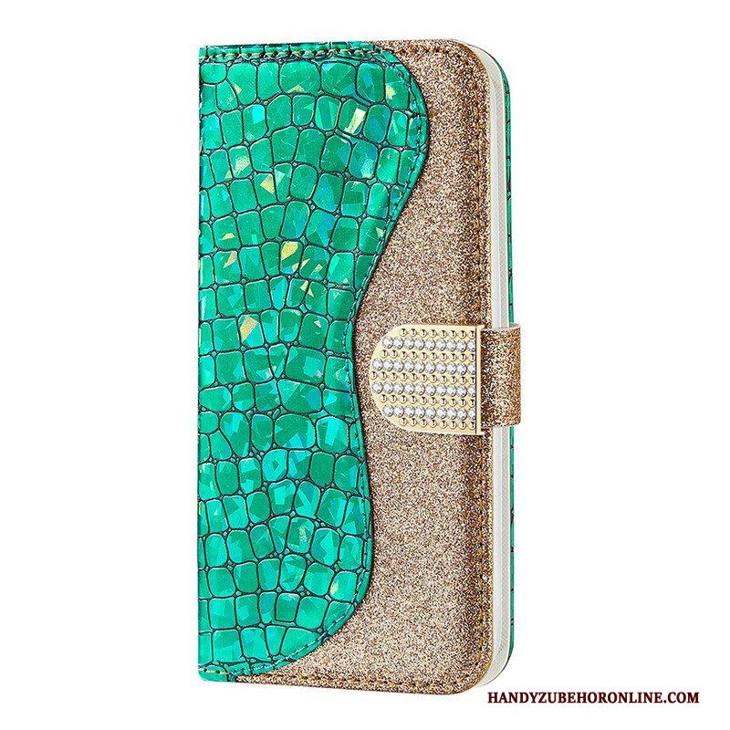 Folio-hoesje voor Samsung Galaxy S21 FE Krokodil Diamanten