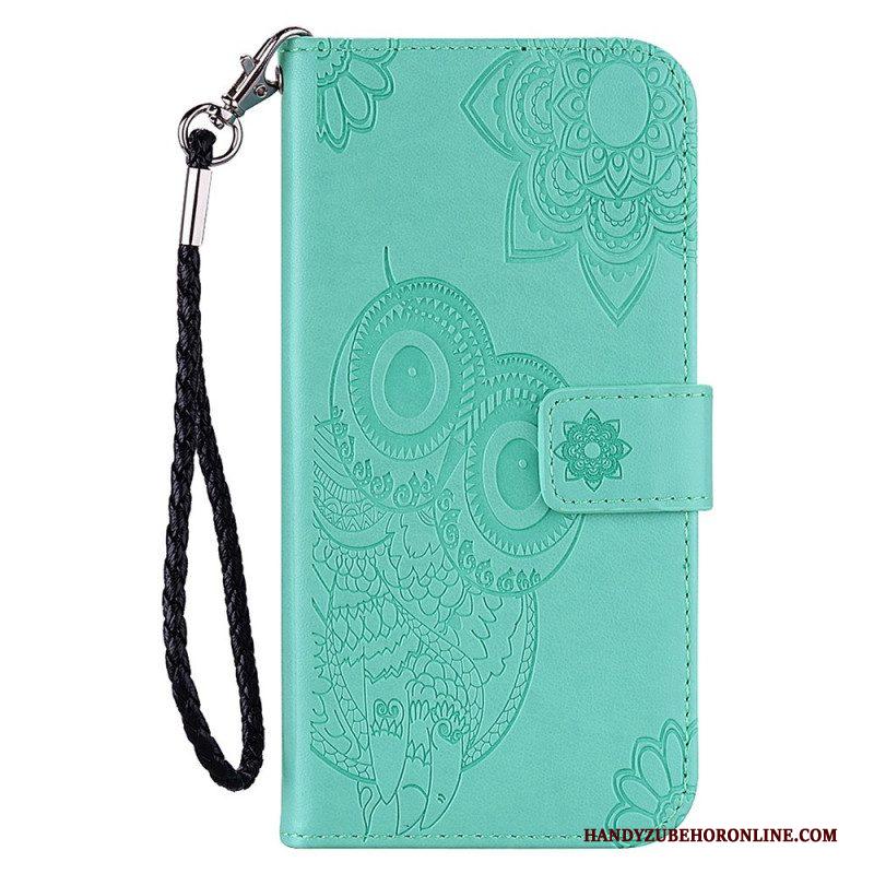 Folio-hoesje voor Samsung Galaxy S22 5G Uil Mandala En Lanyard