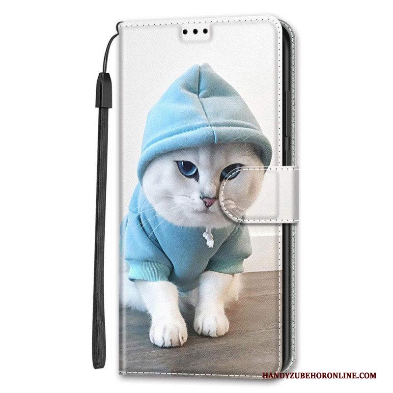 Folio-hoesje voor Samsung Galaxy S22 Ultra 5G Met Ketting String Cat Fan