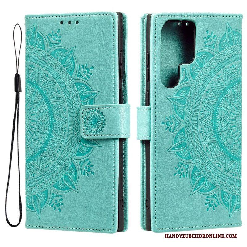 Folio-hoesje voor Samsung Galaxy S22 Ultra 5G Zon Mandala