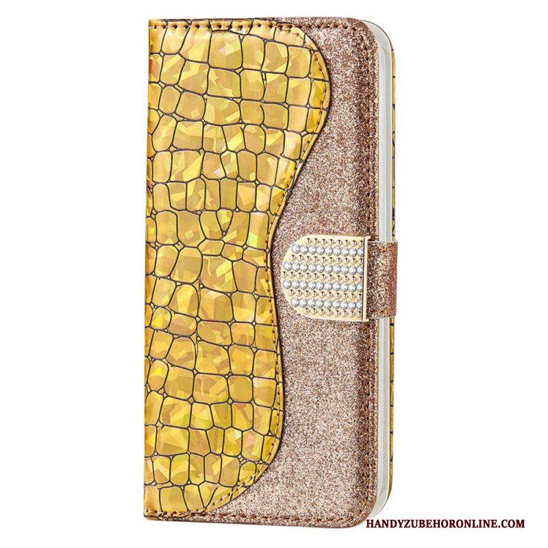 Folio-hoesje voor Samsung Galaxy S23 5G Krokodil Diamanten