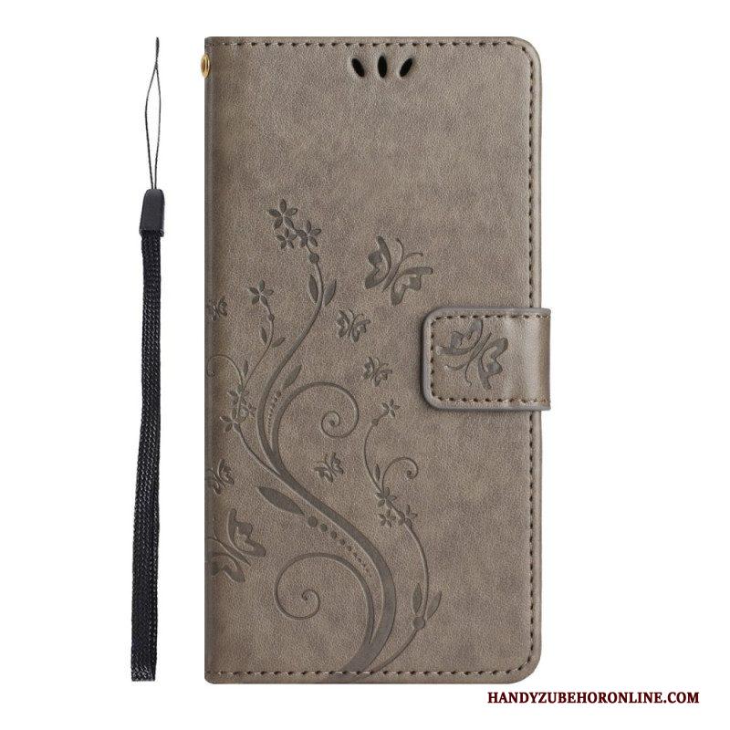 Folio-hoesje voor Samsung Galaxy S23 5G Met Ketting Strakke Bloemen