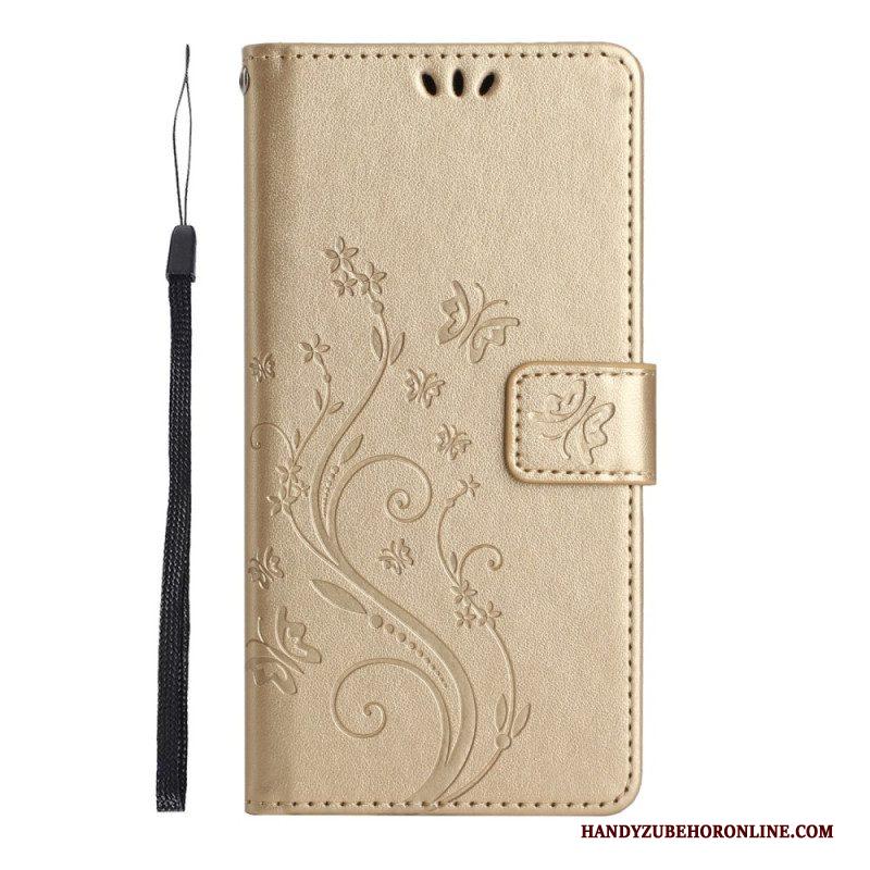 Folio-hoesje voor Samsung Galaxy S23 5G Met Ketting Strakke Bloemen