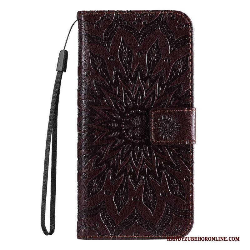 Folio-hoesje voor Samsung Galaxy S23 Ultra 5G Mandala Zon Met Lanyard