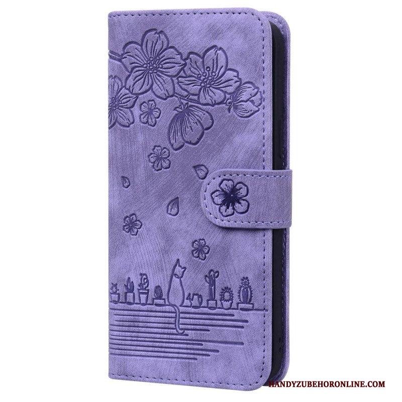 Folio-hoesje voor Xiaomi 12 / 12X Met Ketting Bloemen String Kat