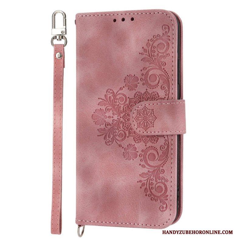 Folio-hoesje voor Xiaomi 12 Lite Met Ketting Bloemen Strappy En Schouderriem