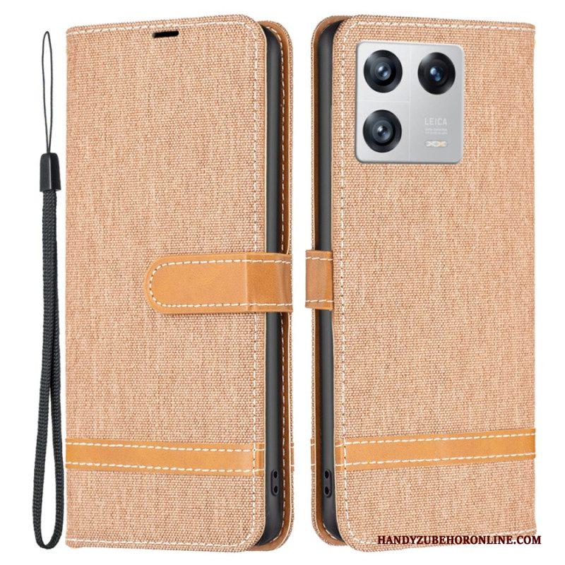 Folio-hoesje voor Xiaomi 13 Met Ketting Band Van Stof En Leereffect