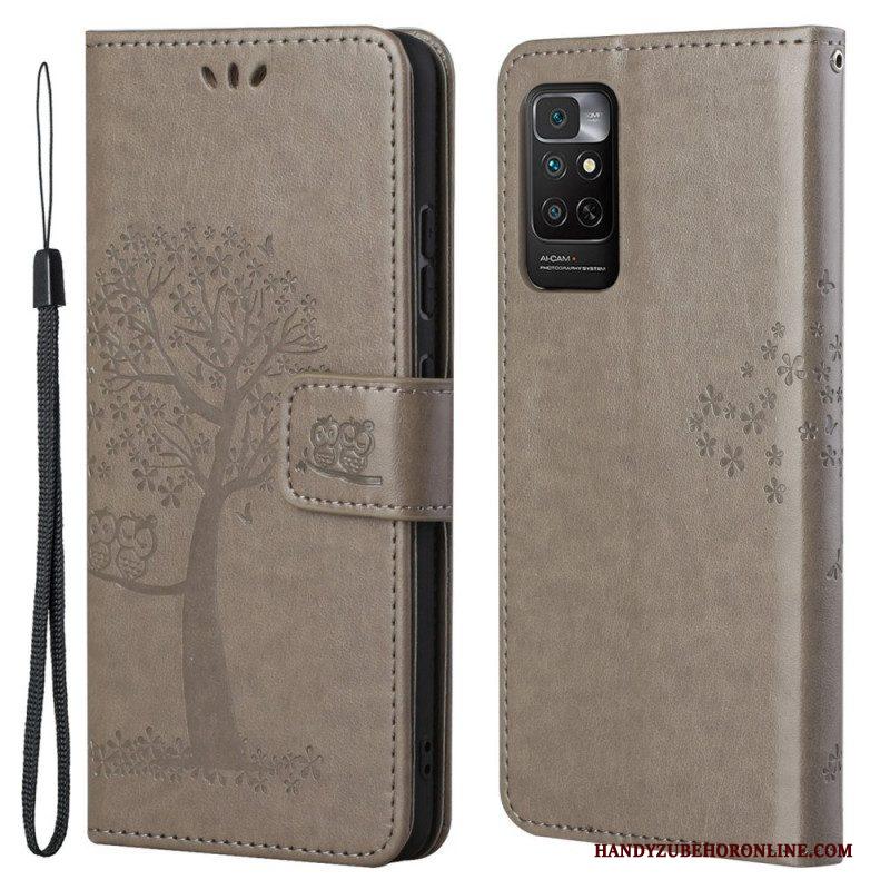 Folio-hoesje voor Xiaomi Redmi Note 11 / 11S Met Ketting String Boom En Uilen