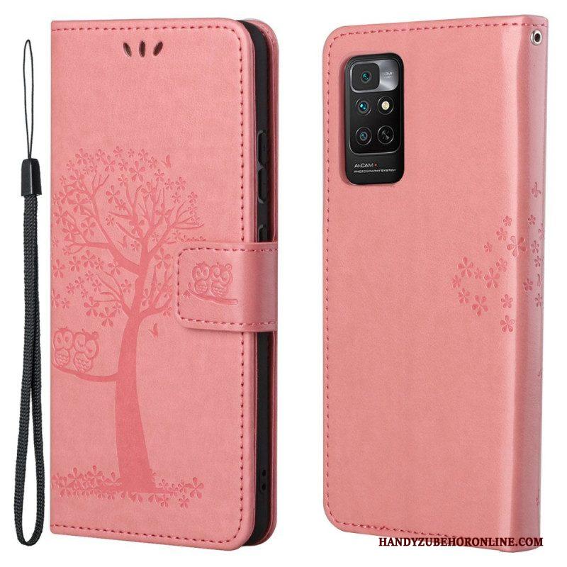 Folio-hoesje voor Xiaomi Redmi Note 11 / 11S Met Ketting String Boom En Uilen