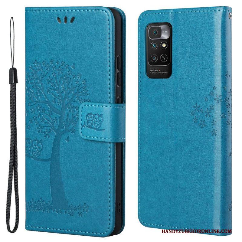 Folio-hoesje voor Xiaomi Redmi Note 11 / 11S Met Ketting String Boom En Uilen