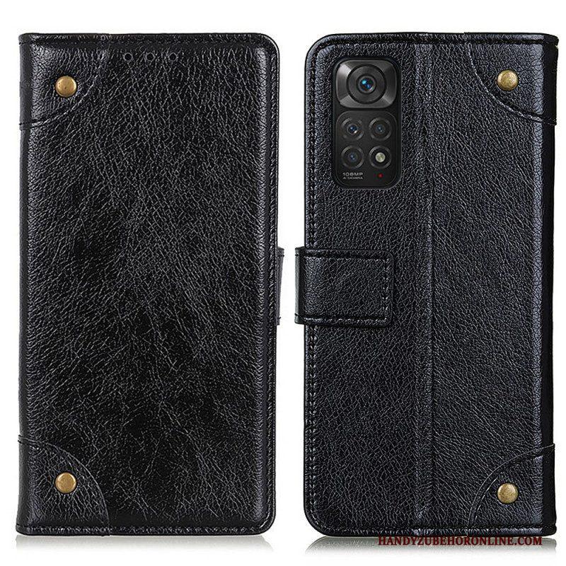 Folio-hoesje voor Xiaomi Redmi Note 11 / 11S Stijl Nappa Lederen Vintage Klinknagels