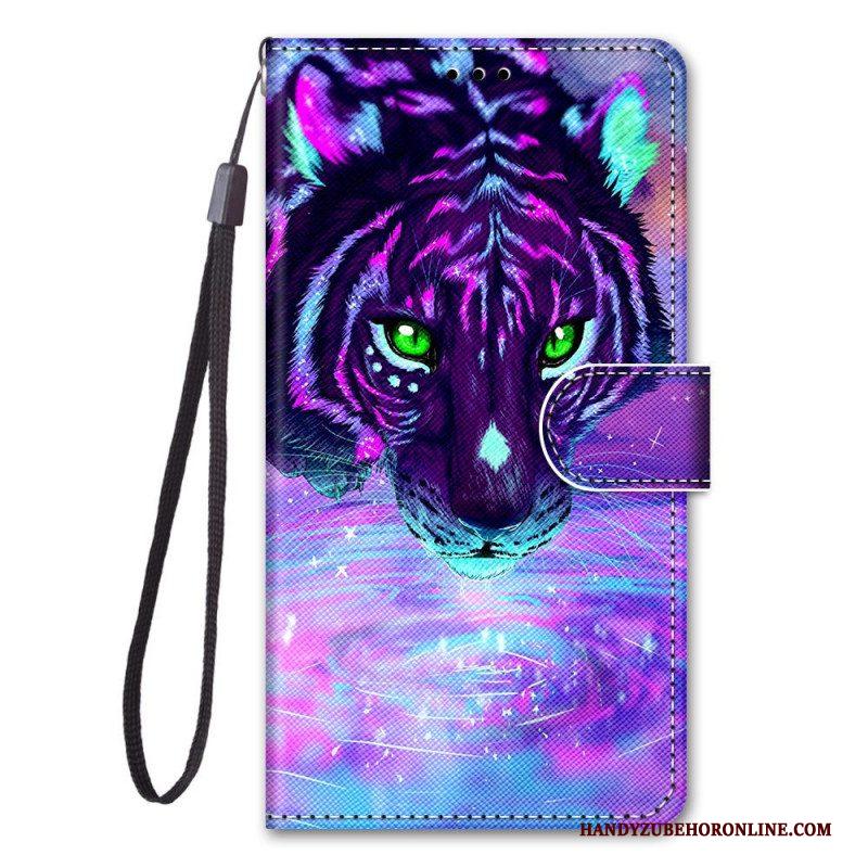 Folio-hoesje voor Xiaomi Redmi Note 11 Pro Plus 5G Met Ketting Feline On Fire Met Riem