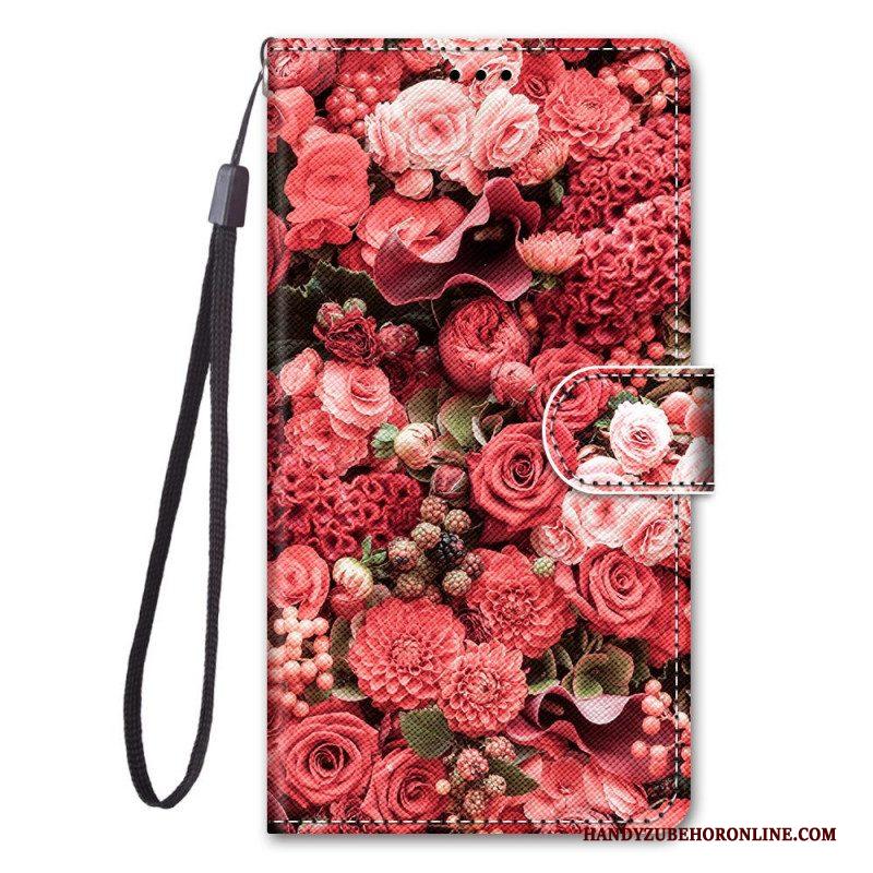 Folio-hoesje voor Xiaomi Redmi Note 11 Pro Plus 5G Met Ketting Riem Bloemen