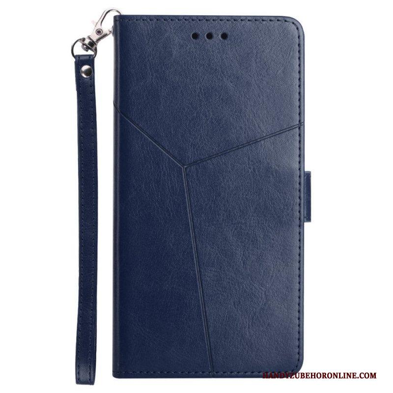 Folio-hoesje voor Xiaomi Redmi Note 11 Pro Plus 5G Met Ketting Strappy Geometrische Lederen Stijl