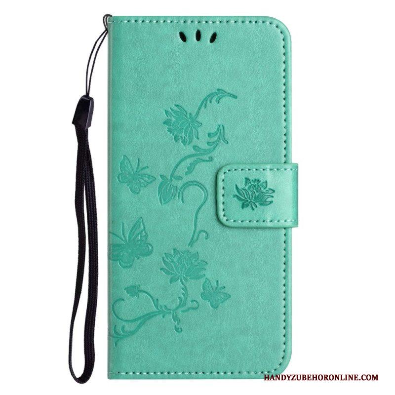 Folio-hoesje voor Xiaomi Redmi Note 12 4G Met Ketting Bloemen En Vlinders Met Riem