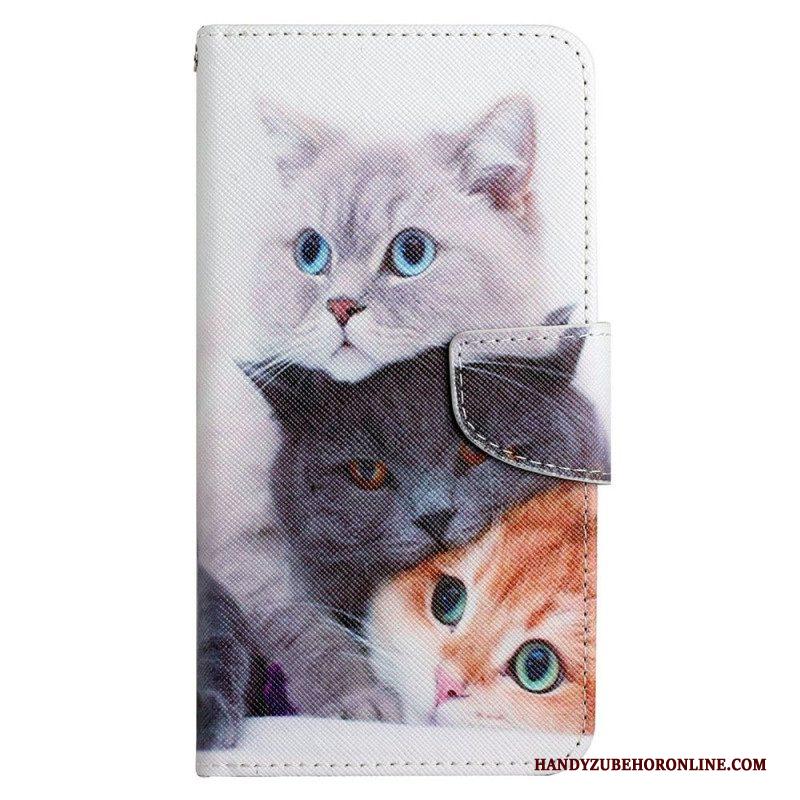 Folio-hoesje voor iPhone 15 Met Ketting Alleen Katten Met Riemen