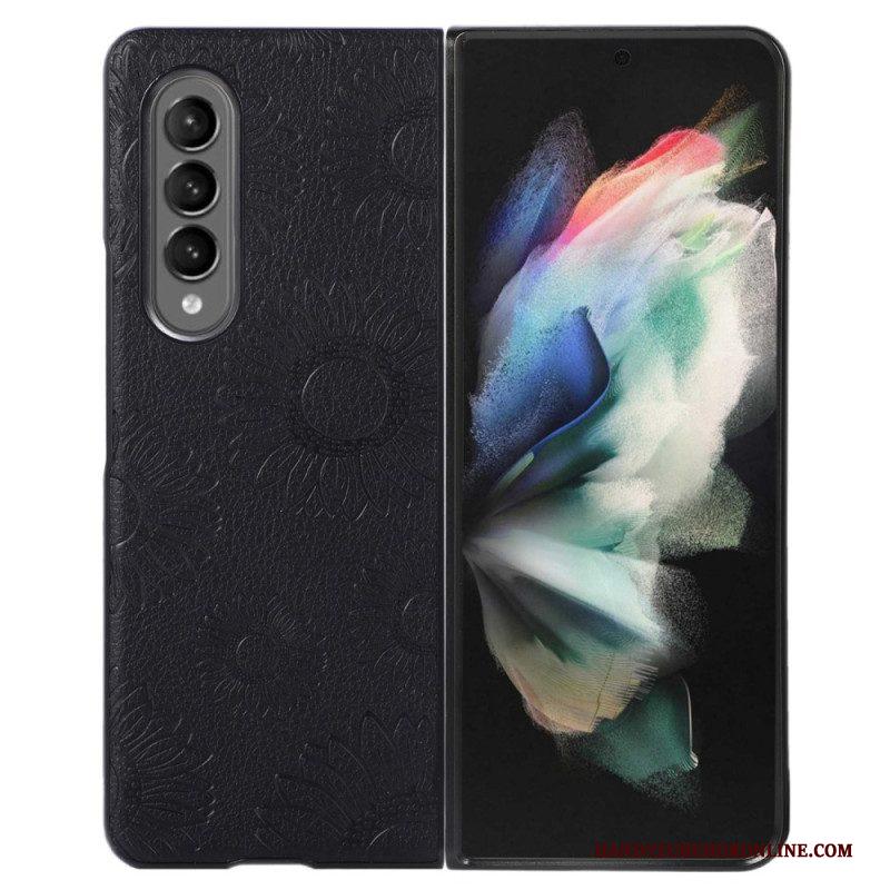 Hoesje voor Samsung Galaxy Z Fold 4 Zonnebloempatroon Met Imitatieleer Gecoat