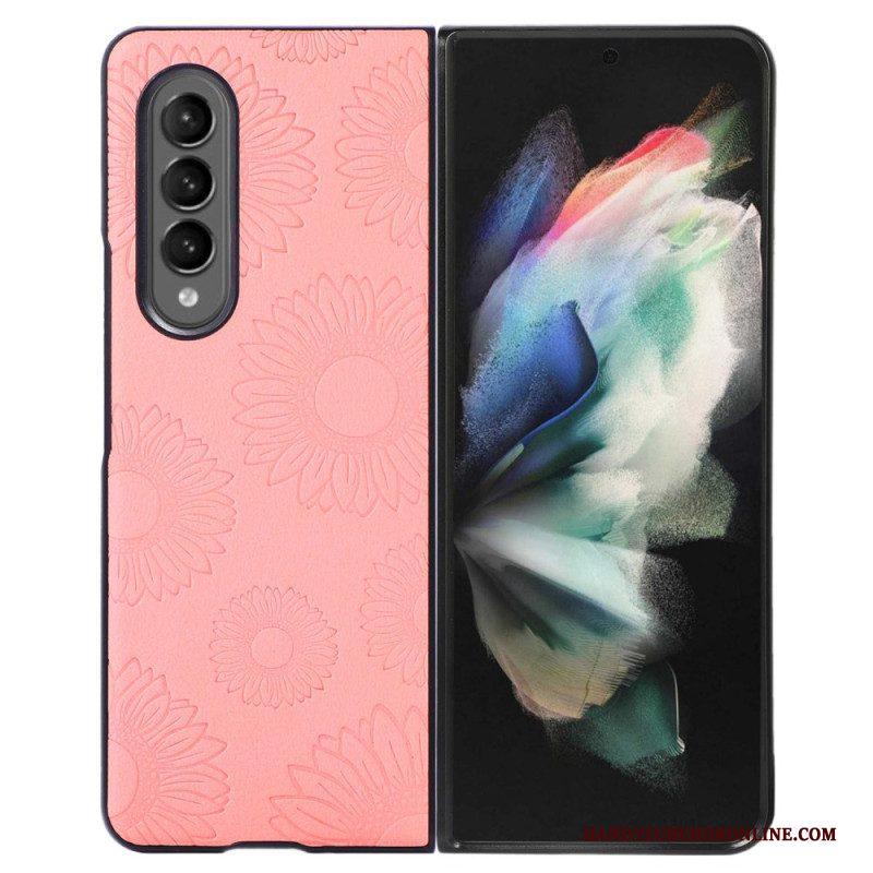 Hoesje voor Samsung Galaxy Z Fold 4 Zonnebloempatroon Met Imitatieleer Gecoat