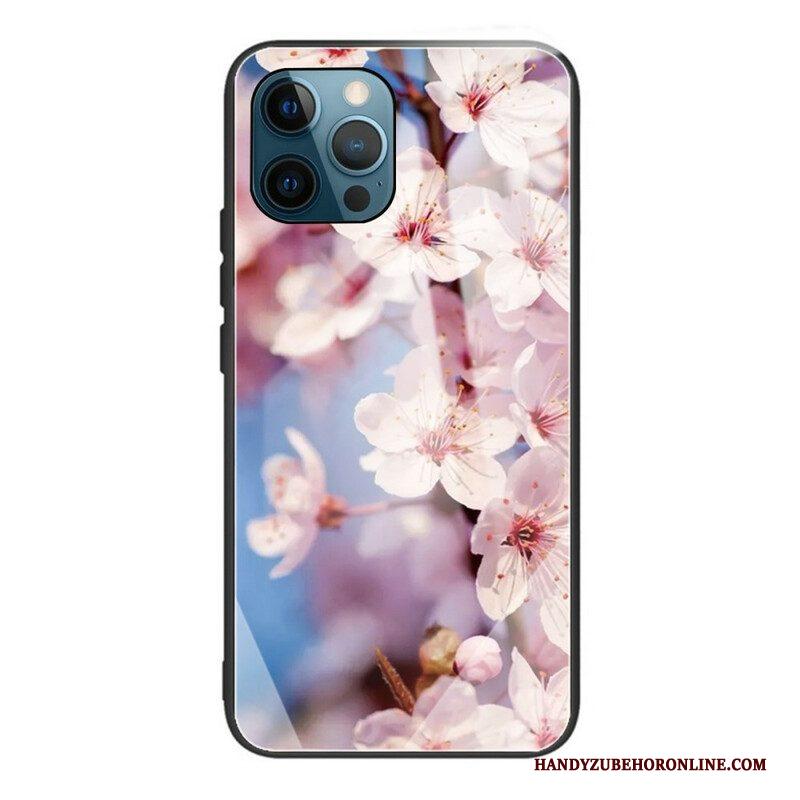 Hoesje voor iPhone 13 Pro Gehard Glas Realistische Bloemen