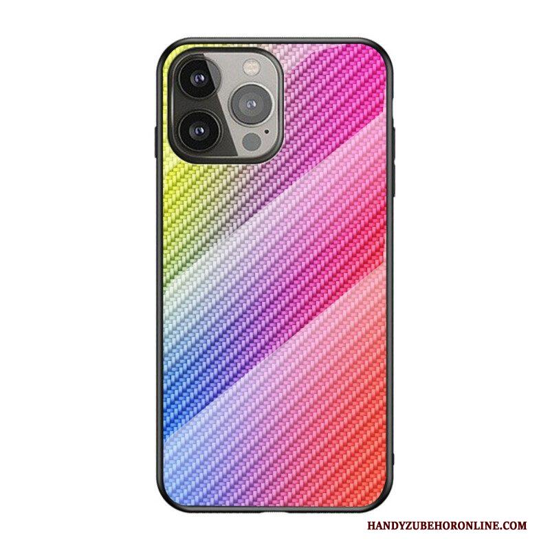 Hoesje voor iPhone 13 Pro Koolstofvezel Gehard Glas