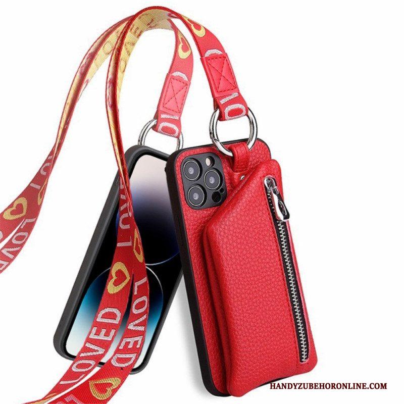 Hoesje voor iPhone 14 Pro Max Portemonnee En Lanyard