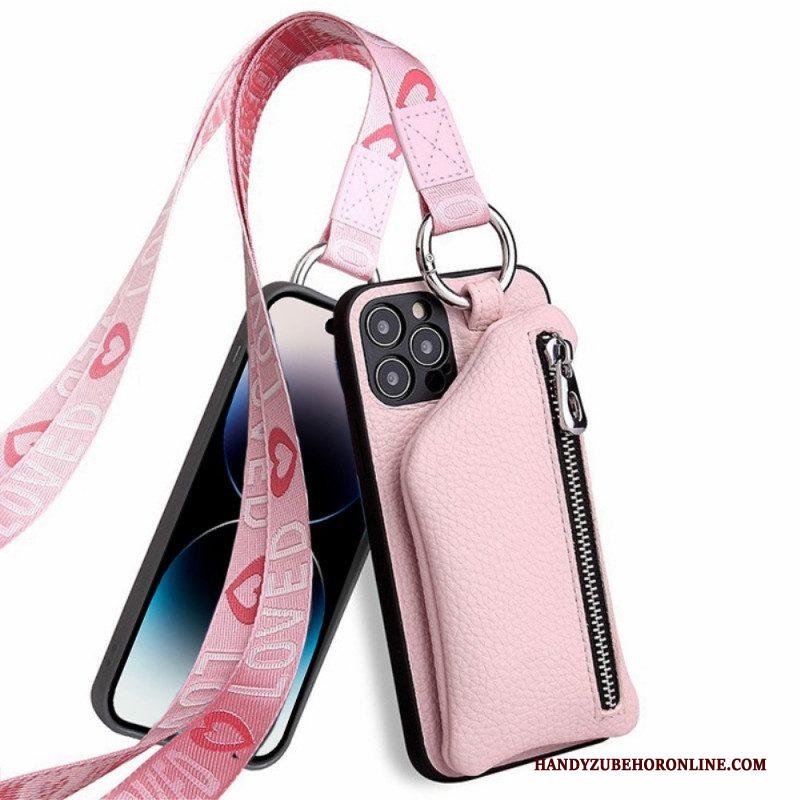 Hoesje voor iPhone 14 Pro Max Portemonnee En Lanyard