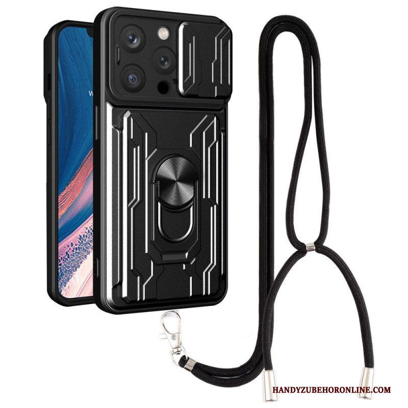 Hoesje voor iPhone 14 Pro Met Koord Kaarthouder Lanyard En Standaard