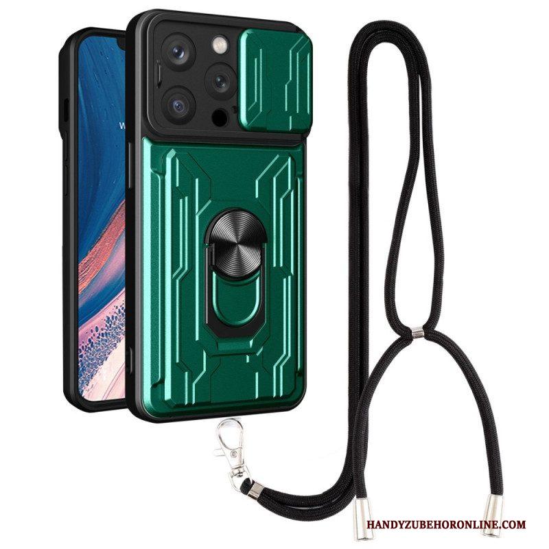 Hoesje voor iPhone 14 Pro Met Koord Kaarthouder Lanyard En Standaard