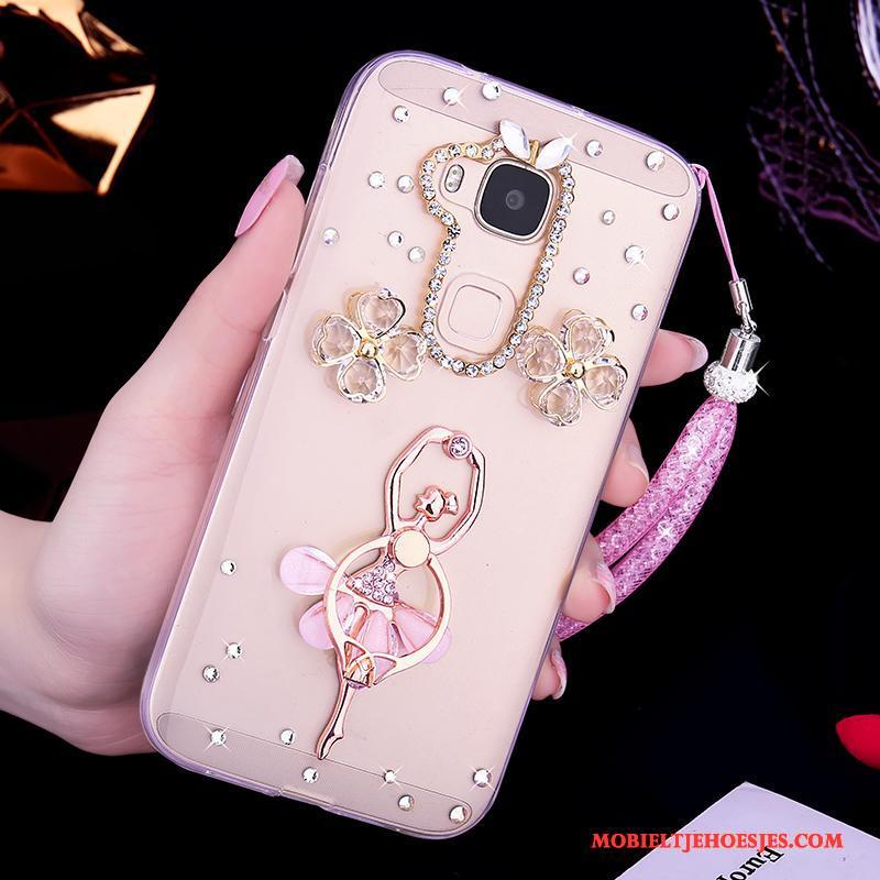 Huawei G7 Plus Anti-fall Hoes All Inclusive Hoesje Telefoon Roze Bescherming Met Strass