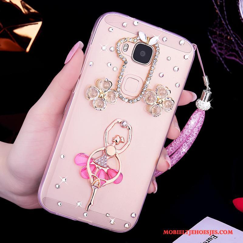 Huawei G7 Plus Anti-fall Hoes All Inclusive Hoesje Telefoon Roze Bescherming Met Strass