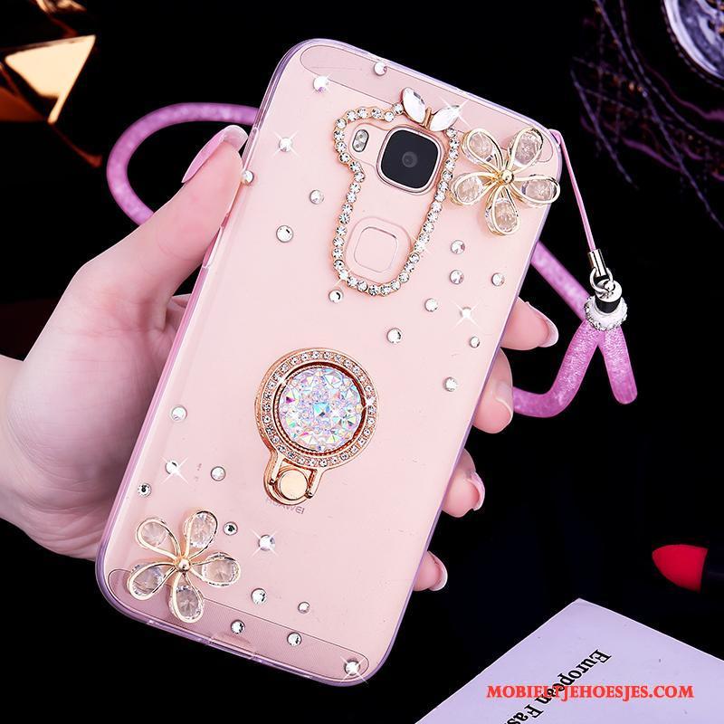 Huawei G7 Plus Anti-fall Hoes All Inclusive Hoesje Telefoon Roze Bescherming Met Strass